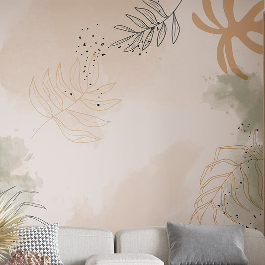Leafy Peach Wall Paper