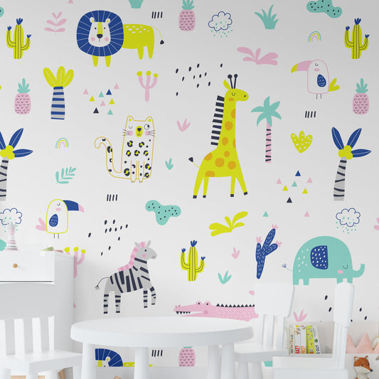 Colourful Neon Safari Wall Paper